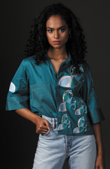 HANDCRAFTED TEAL STALLION PRINT TOP